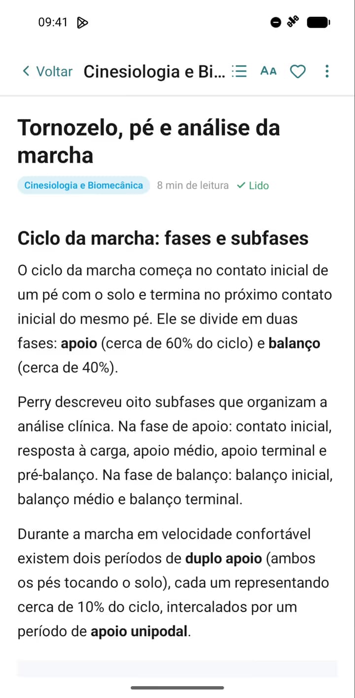 Leitura de um resumo sobre o ciclo da marcha